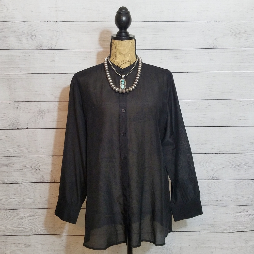 Coldwater Creek Black Semi Sheer Blouse